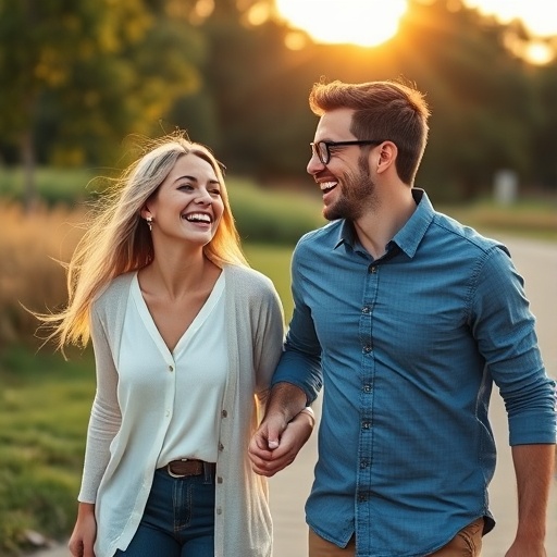 Couple laughing outdoors